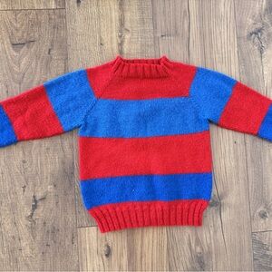Red and Blue Striped Kids Hand Knit Sweater